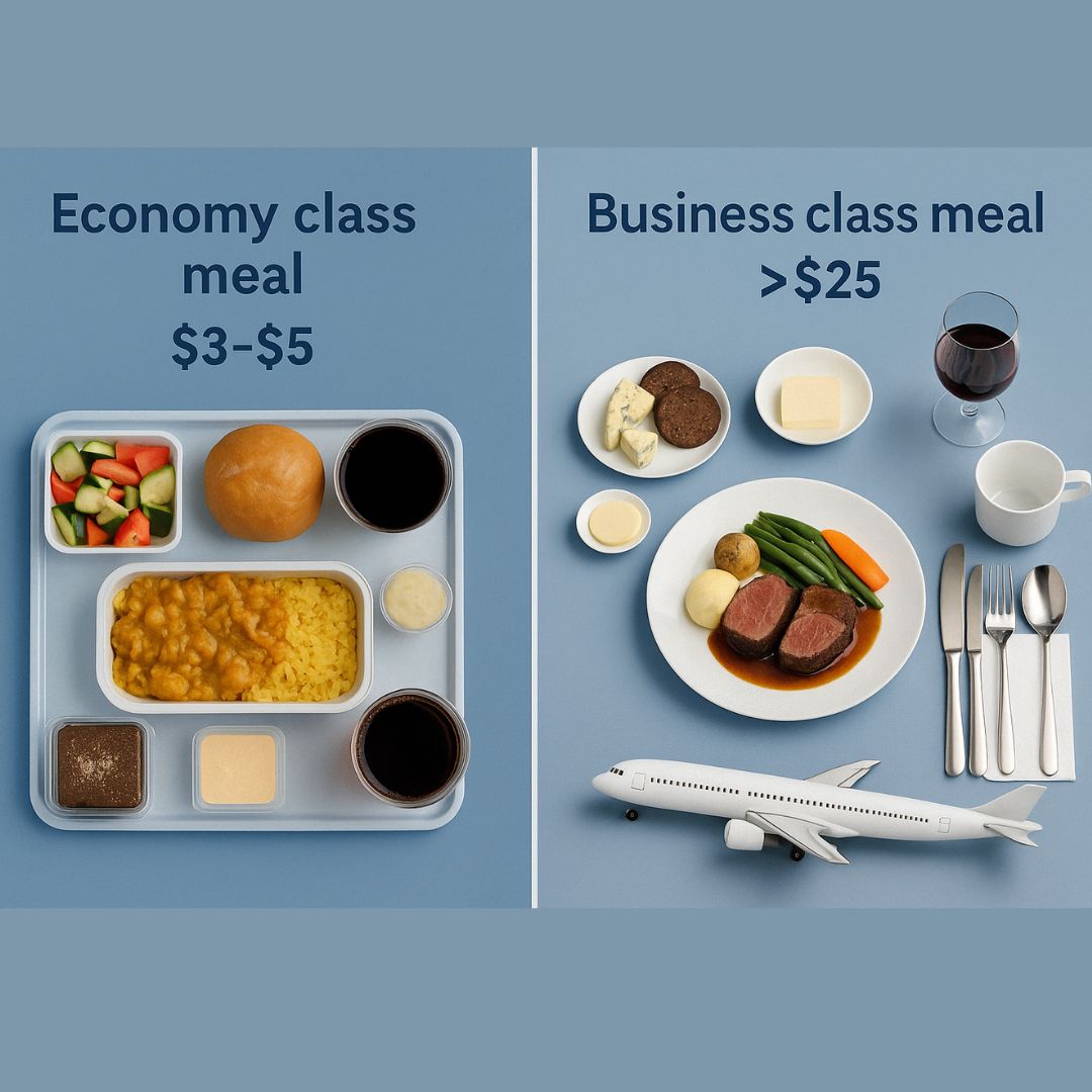 Economy vs. business class meal cost comparison